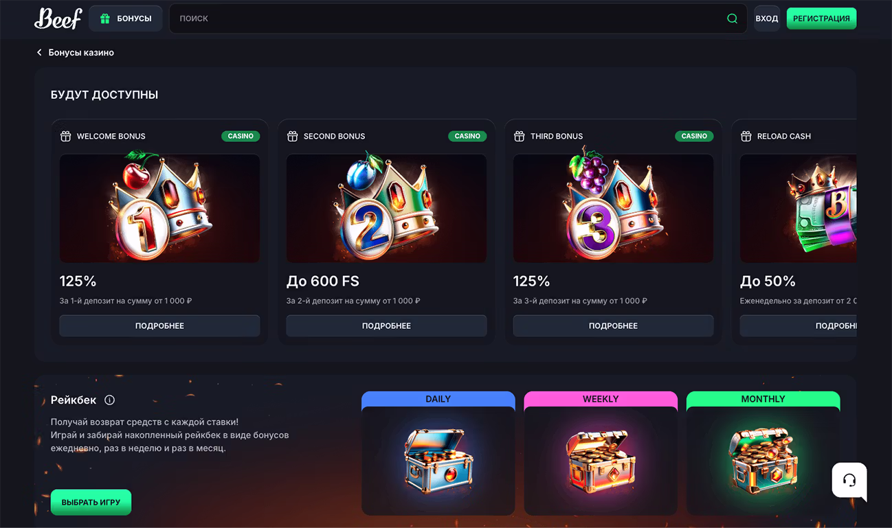 Бонусы, промокоды и акции Beef Casino
